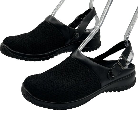 Drew Savannah Women 10 M Stretchable Clog  Black Wavy Slip On Shoes Buckle Mule - Picture 2 of 13